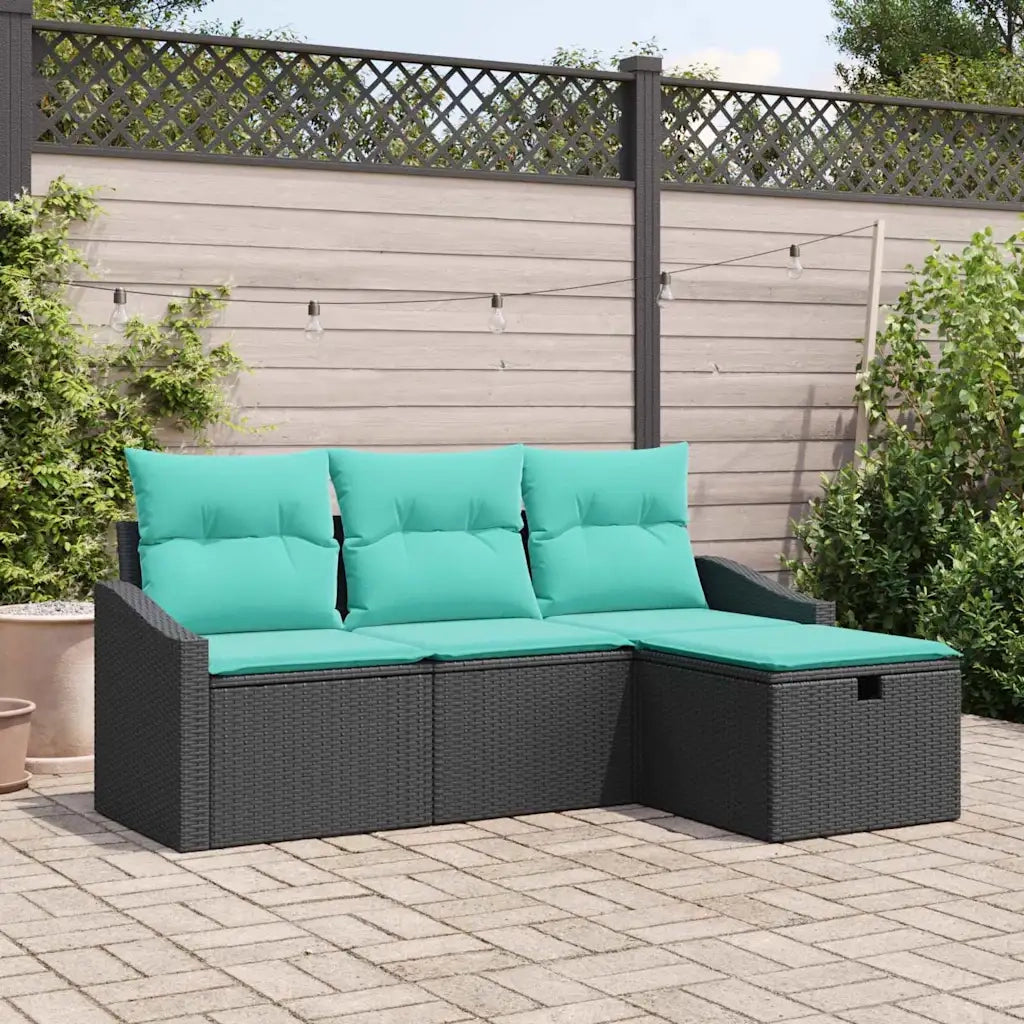 Set di divani con cuscino 4 pcs Nero Poly Rattan