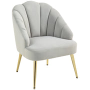 Poltrona Imbottita in Velluto con Gambe Dorate ¨C Zephmum ¨C Grigio