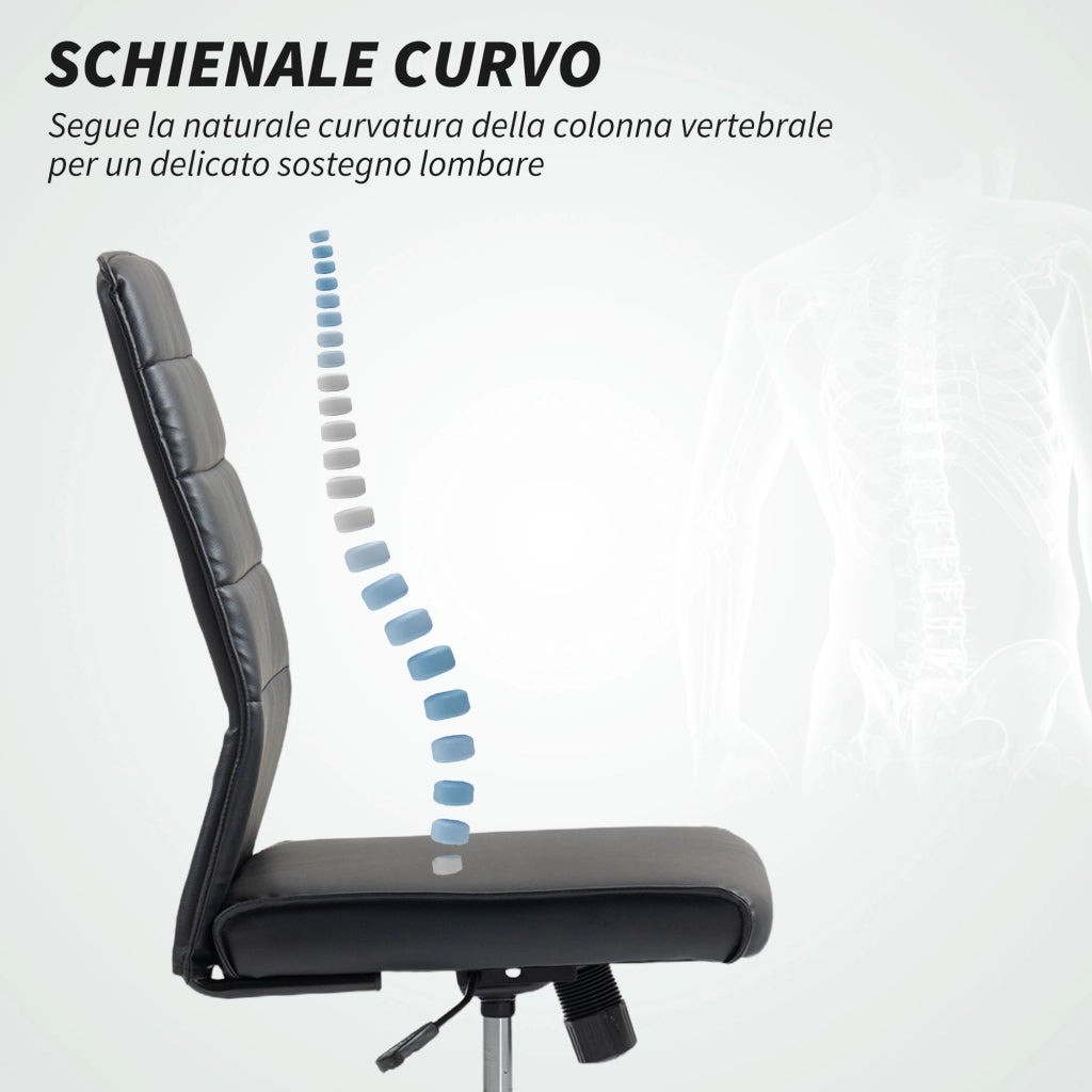 Sedia da Ufficio ¨C Minimal ¨C Nero, Pelle PU, 58x53x97-107 cm