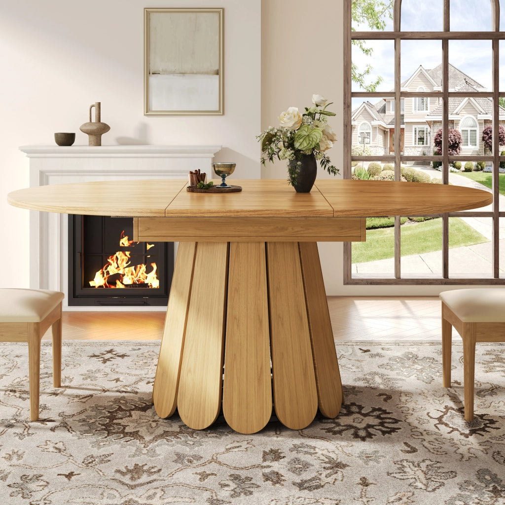 Tavolo da pranzo rotondo allungabile in MDF, 118-158 cm, colore legno