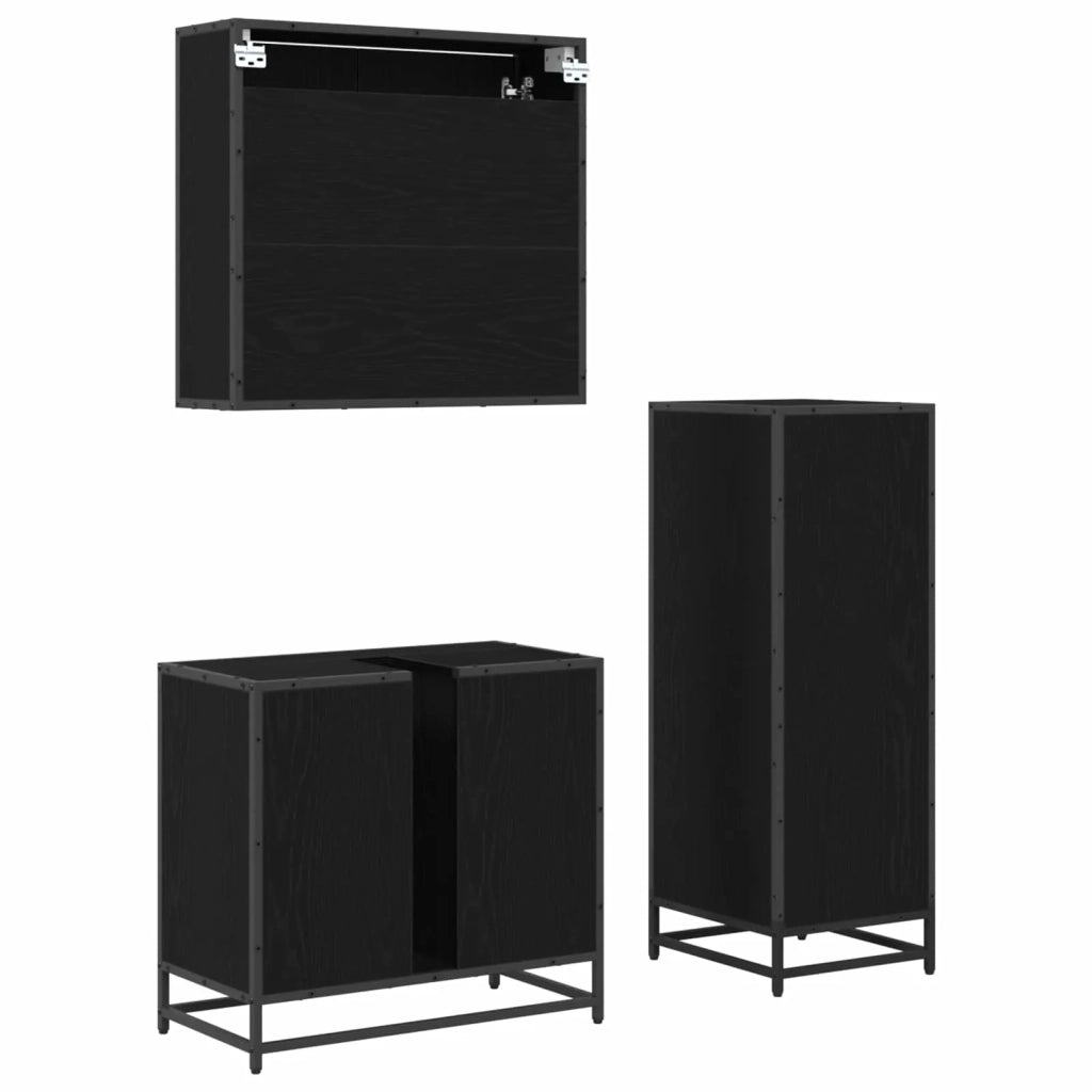 Set di mobili per il bagno 3 pcs Rovere Nero Legno multistrato