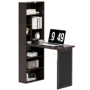 Scrivania Moderna Pieghevole con Libreria e Lavagna. in Legno e Metallo. 98x51x153 cm. Marrone
