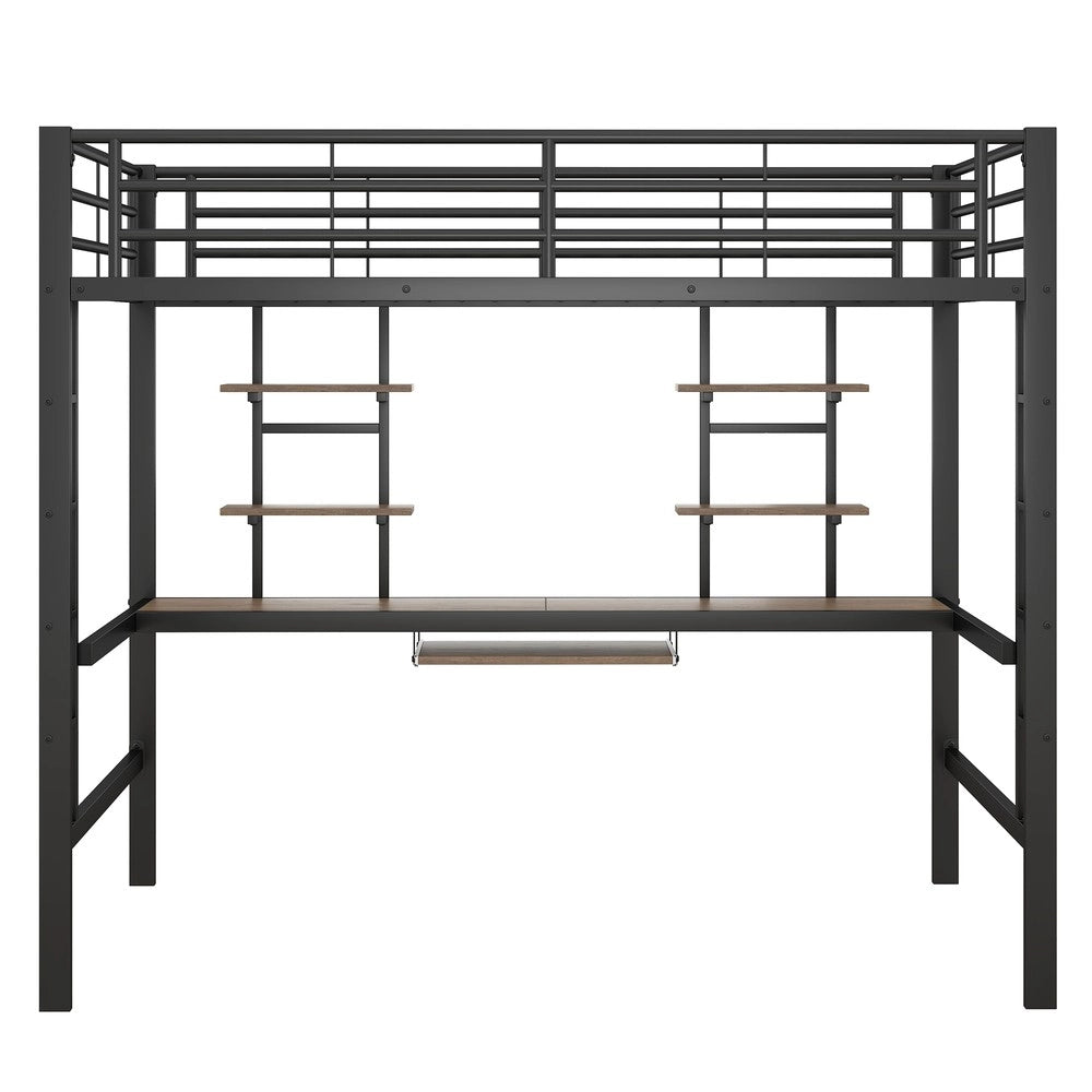 Letto a Soppalco con Scrivania e Librerie ¨C MINIMAL ¨C 140x200 cm, Metallo Nero