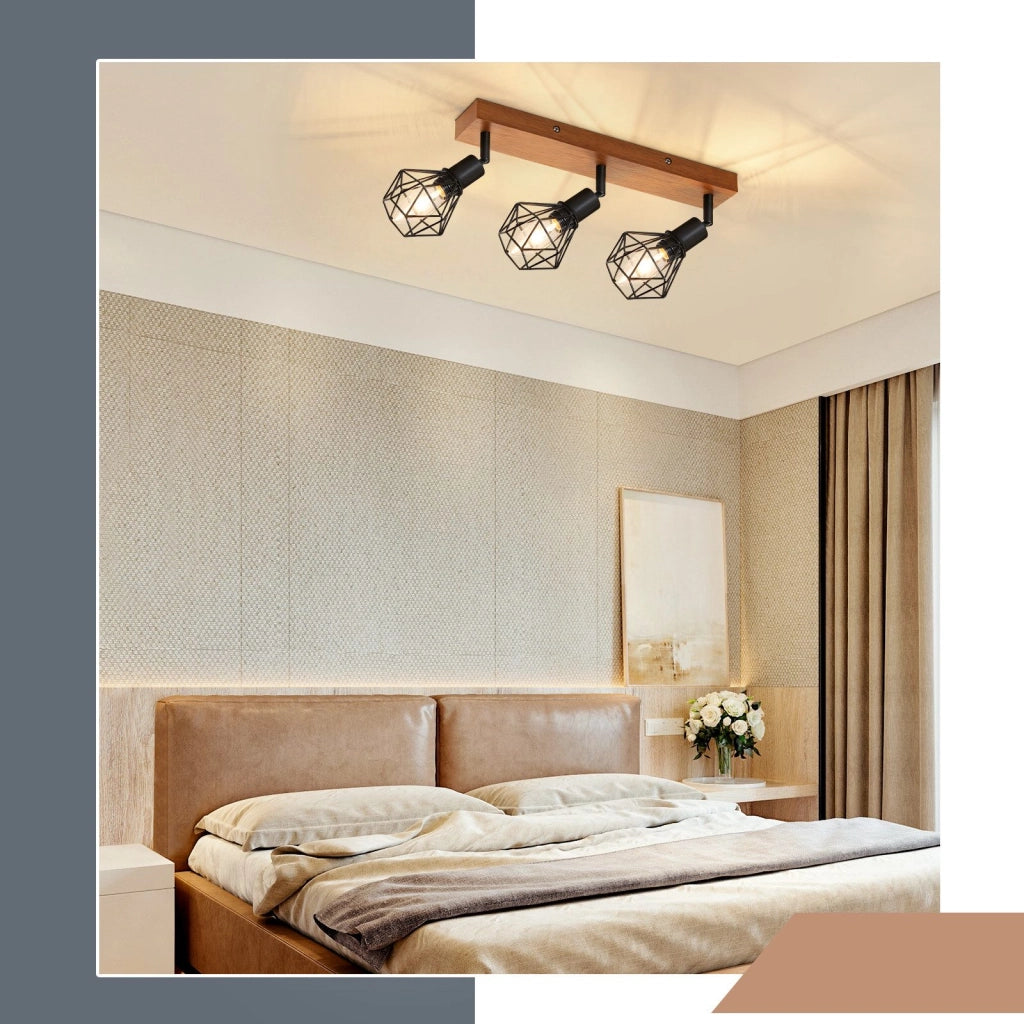 ZMH Faretto da soffitto legno nero 3 luci metallo rotanti 350° stile retrò max 25W per sale pranzo senza lampadina
