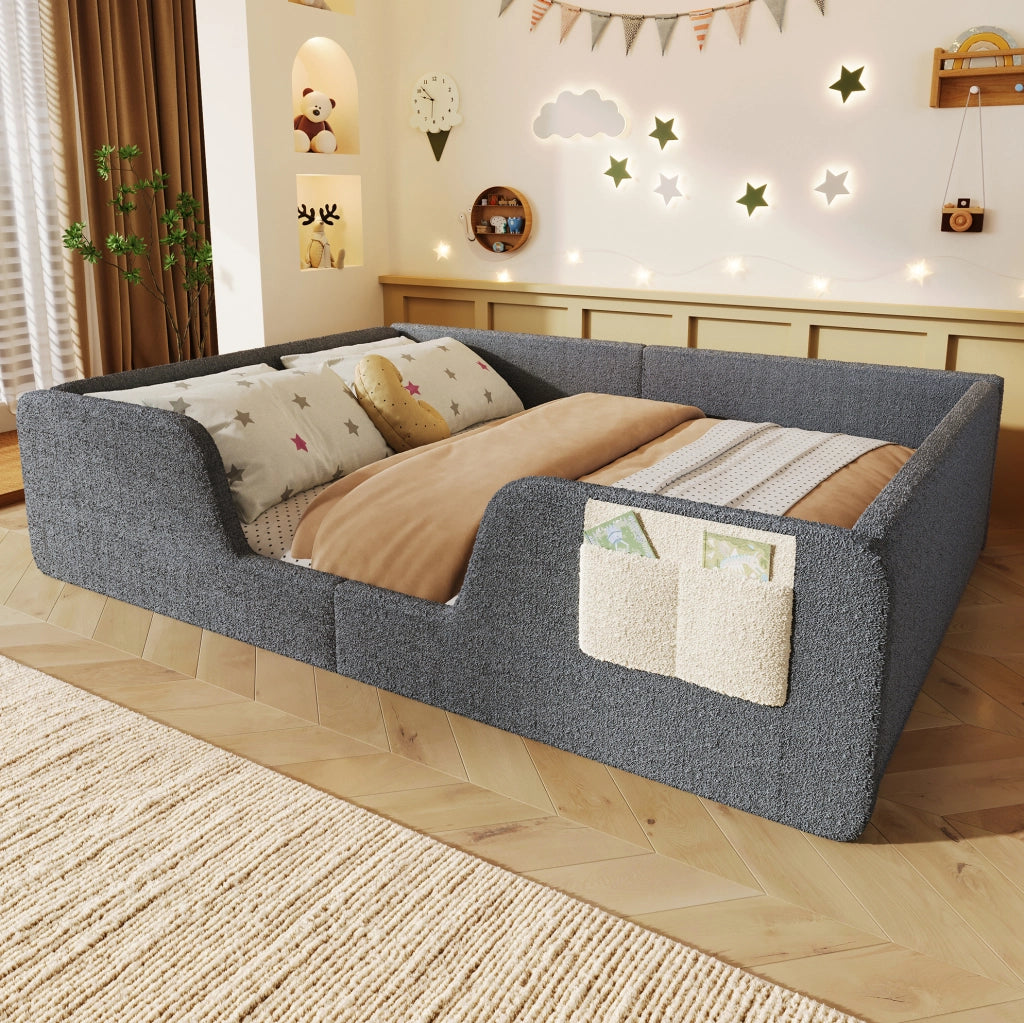 Letto imbottito per bambini 140x190 cm in velluto grigio
