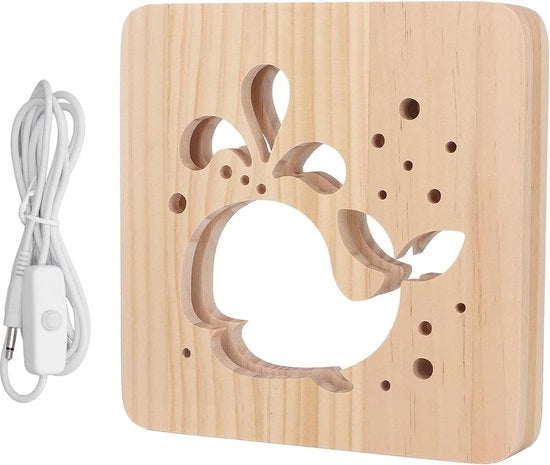 Lampada notturna 3D balena in legno - luce LED decorativa per lampada da tavolo da camera da letto.