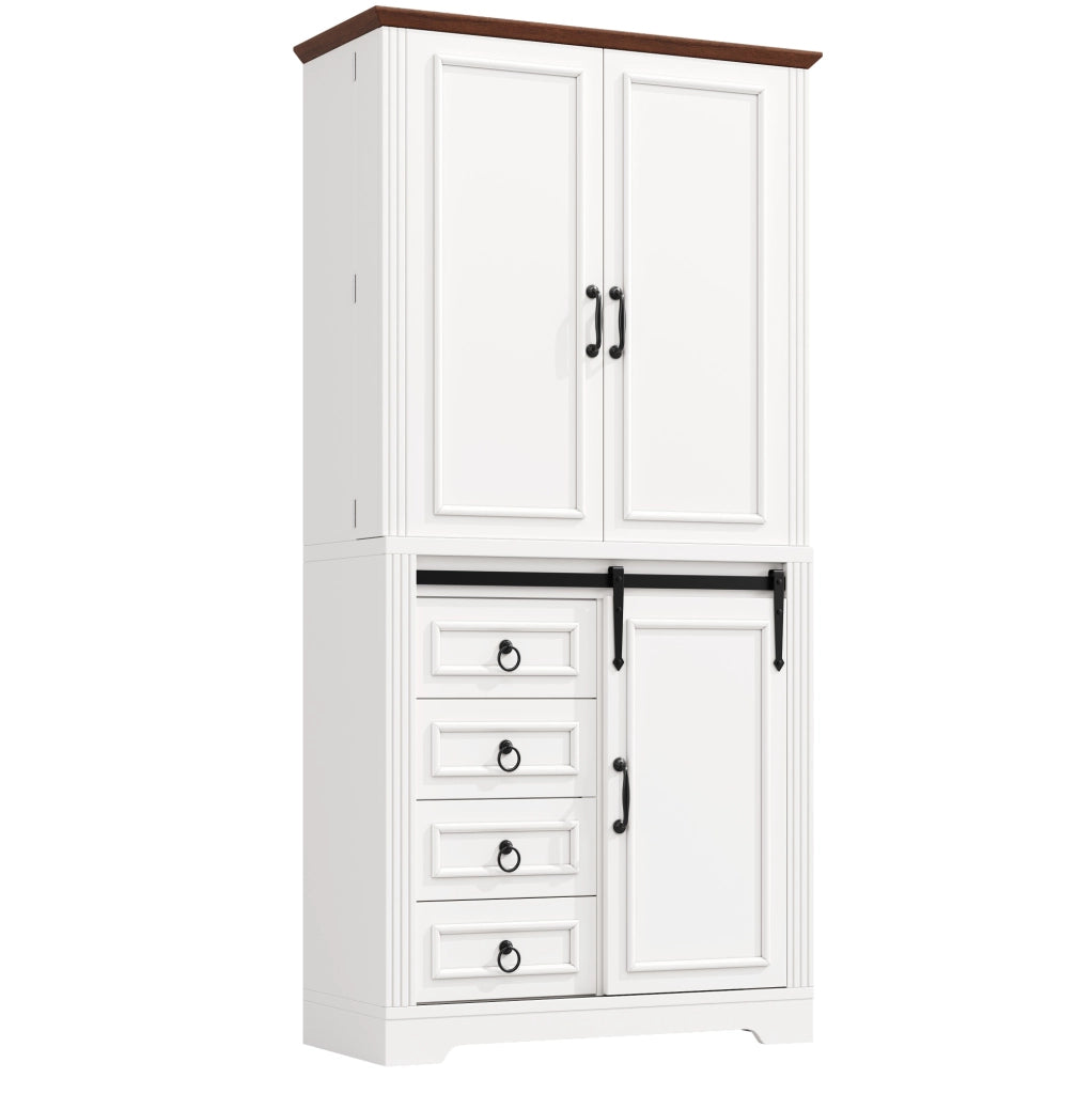 Credenza alta 80x39.8x180 cm con protezione antiribaltamento; soft-close; MDF bianco