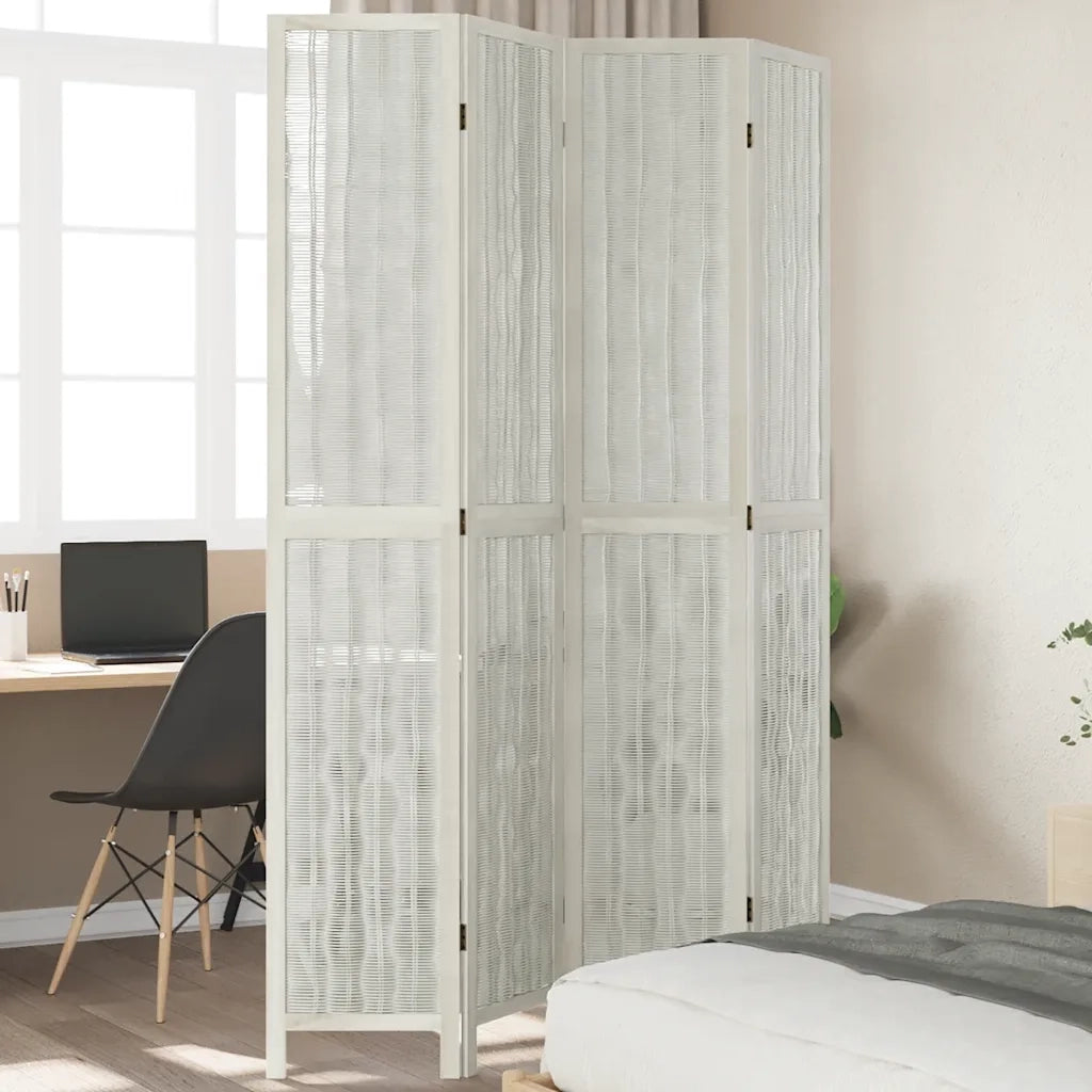 Divisorio Ambienti 4Pannelli Bianco Legno Massello di Paulownia 358676