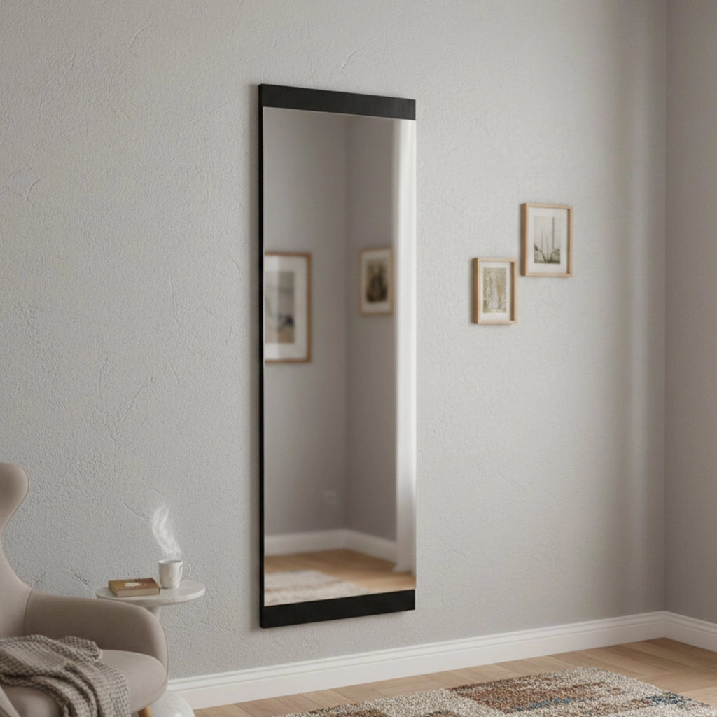 Specchio Fiammetta, Specchiera, Articolo d'arredo a muro, Decorazione con specchio, 40x2h120 cm, Nero