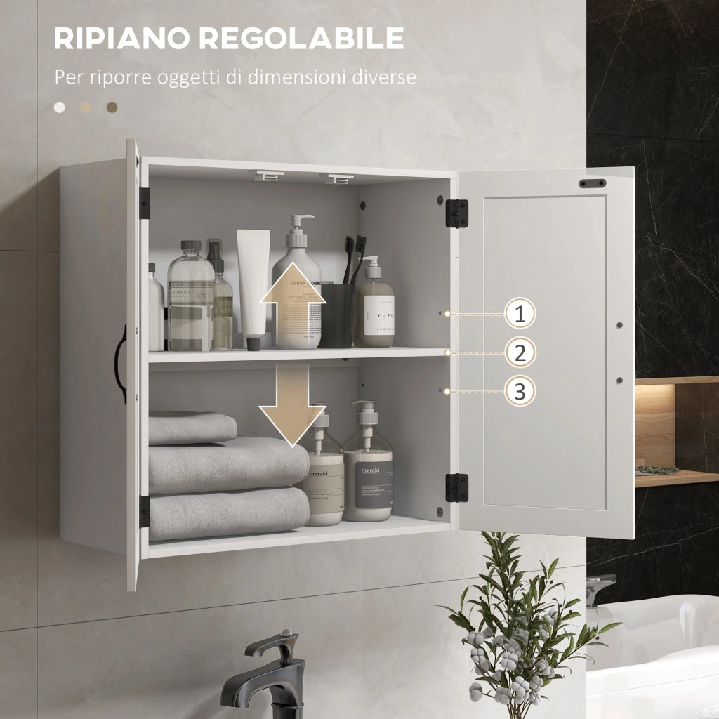 Mobiletto Pensile Bagno in Legno con Ripiano Regolabile ¨C zephmum ¨C Bianco 60x30x60