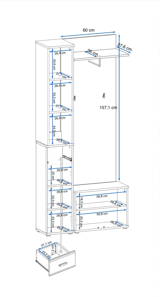 Mobile Ingresso Scarpiera Appendiabiti Imbottito Set Entrata Anta Colonna Vani Guardaroba Ganci Ripiani Contenitore Multifunzione Salvaspazio Per Corridoio Casa Design Moderno 90 x 32 x 203 Cm Rovere