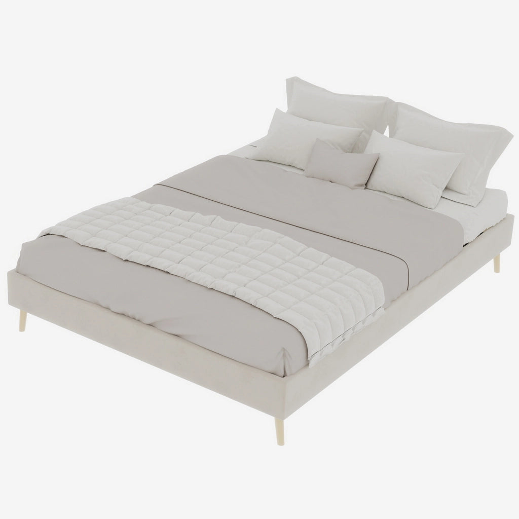 Letto Matrimoniale 140x200 cm; Struttura Multisupporto in Tessuto e Metallo; Beige