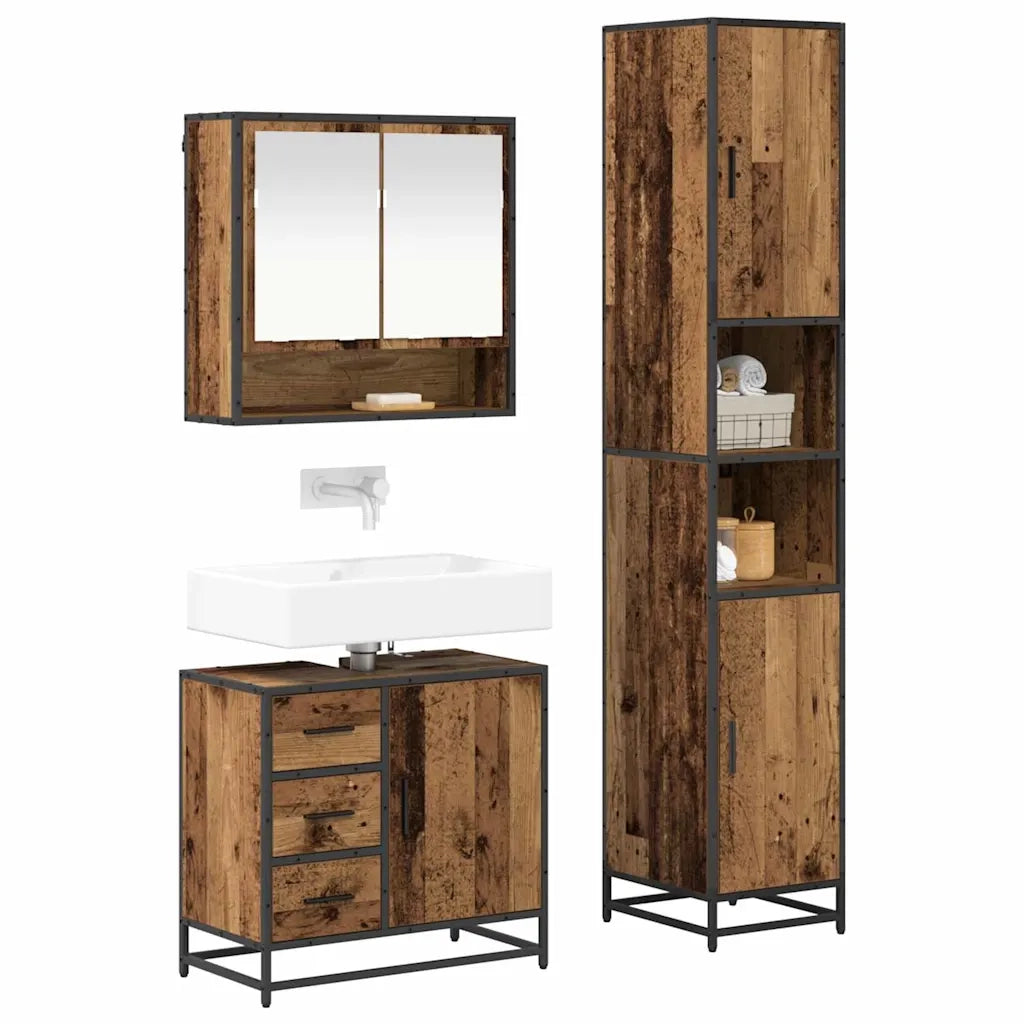 Set di mobili per il bagno con cassetto 3 pcs Legno vecchio 3402548