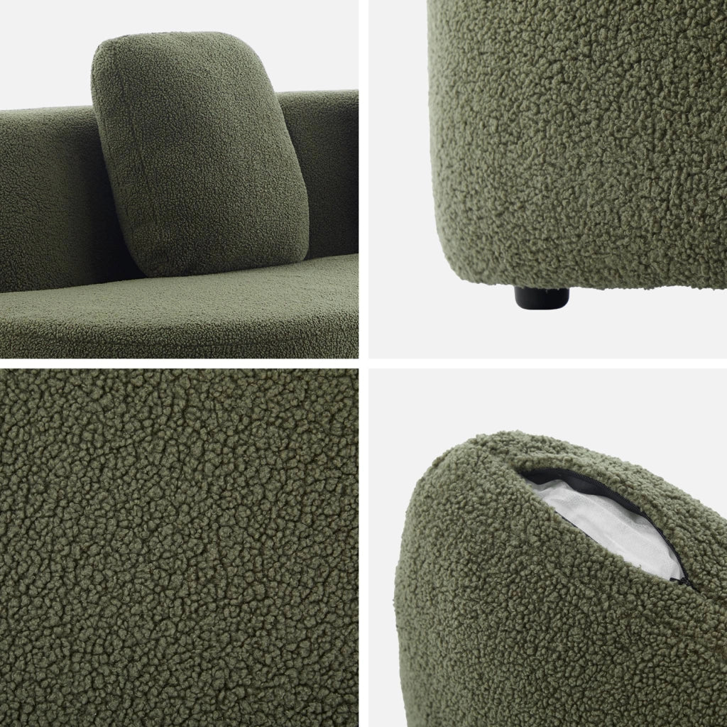 Divano virgola organico in bouclé, 3 posti, verde kaki