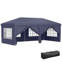 Gazebo 6x3 m Pieghevole da Giardino, in Acciaio e Poliestere con 6 Pannelli Laterali, Blu