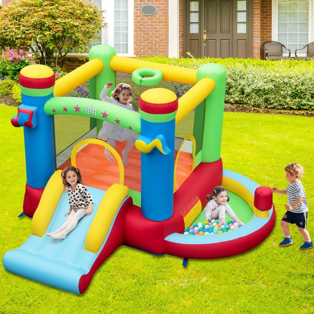 Castello gonfiabile a tema musicale per bambini con scivolo, Gonfiabile interattivo per giardino Colorato