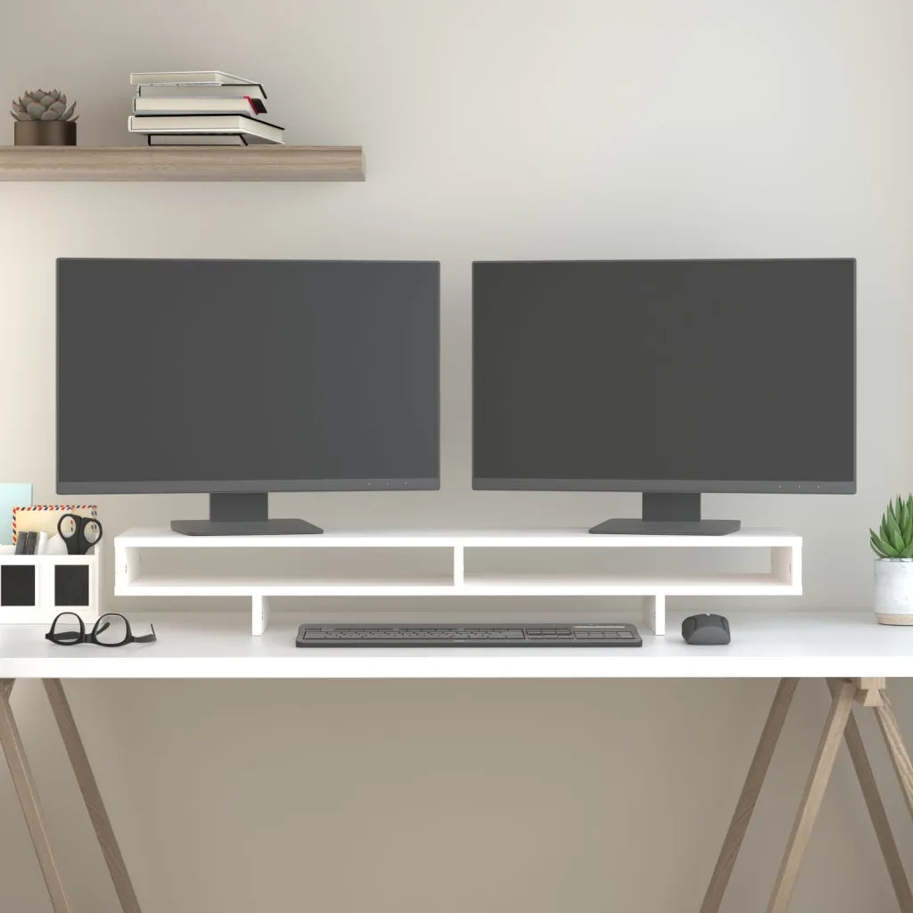 Supporto per Monitor Bianco 100x27x14 cm Legno Massello di Pino 814005