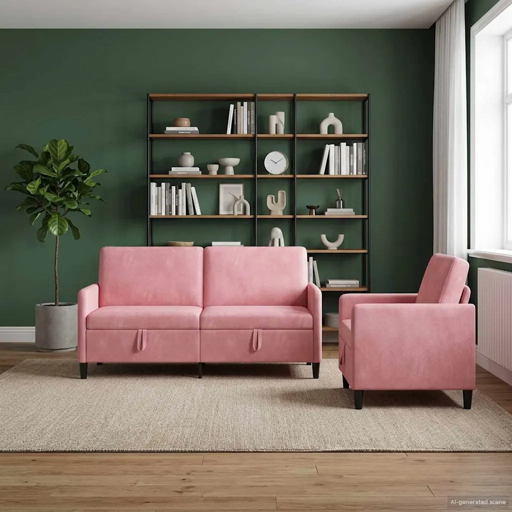 Set di Divani con Storage 2 pz Rosa Poliestere 3429222