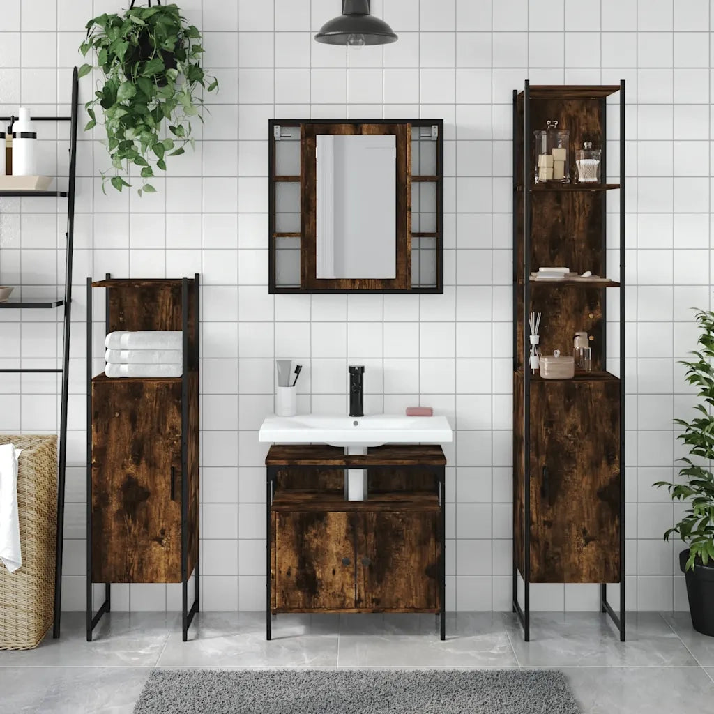 Set Mobili da Bagno 4 pz Rovere Fumo in Legno Multistrato 3214767