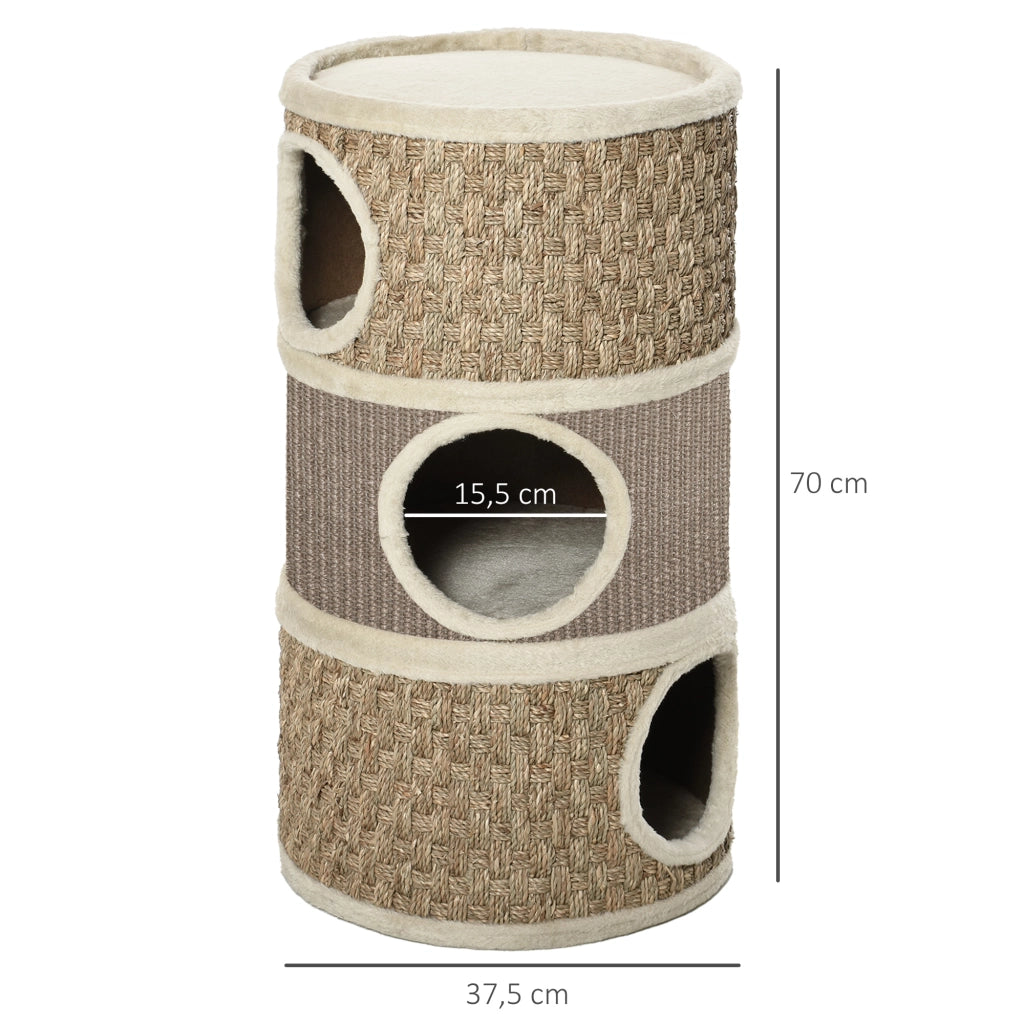 Tiragraffi per Gatti con Sisal e Tana ¨C Minimal ¨C Khaki e Caff¨¨ 70x37.5 cm