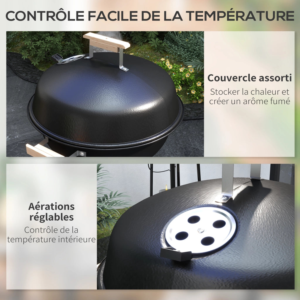 Barbecue a carbone con coperchio ruote e controllo temperatura ¨C zephmum ¨C nero