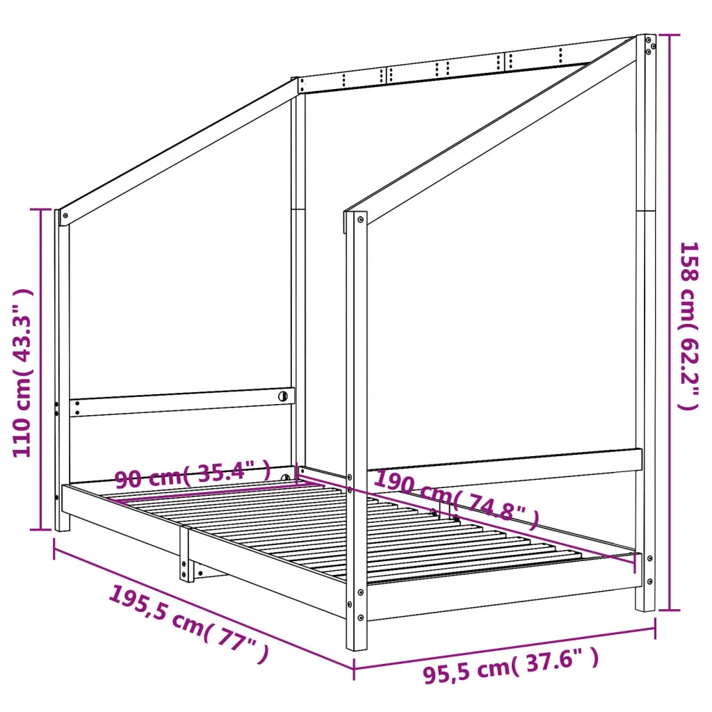 Giroletto per Bambini-Struttura Letto Bambini 90x190 cm in Legno Massello di Pino 887582
