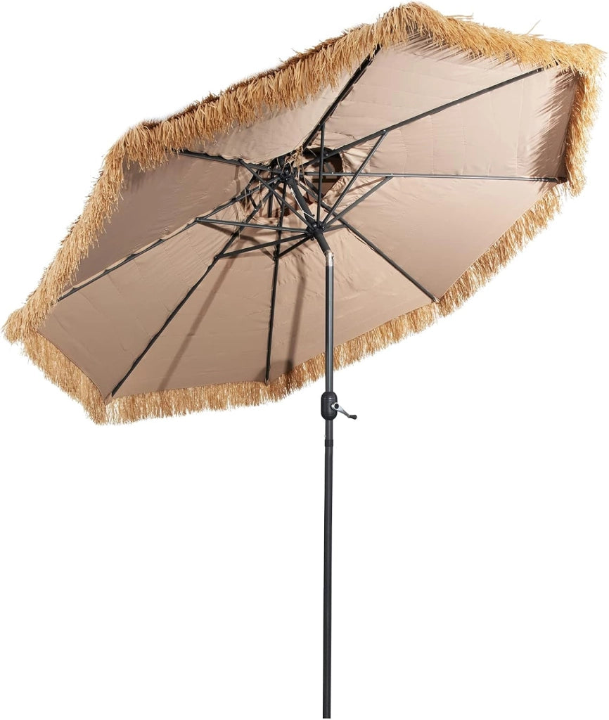 Ombrellone Spiaggia in Paglia Tropicale Hawaiano Pieghevole 300 cm, Parasole in Paglia, Parasole da Spiaggia con Doppio Tetto, Ombrellone per Giardino, Balcone, Giallo -Marrone, senza Base