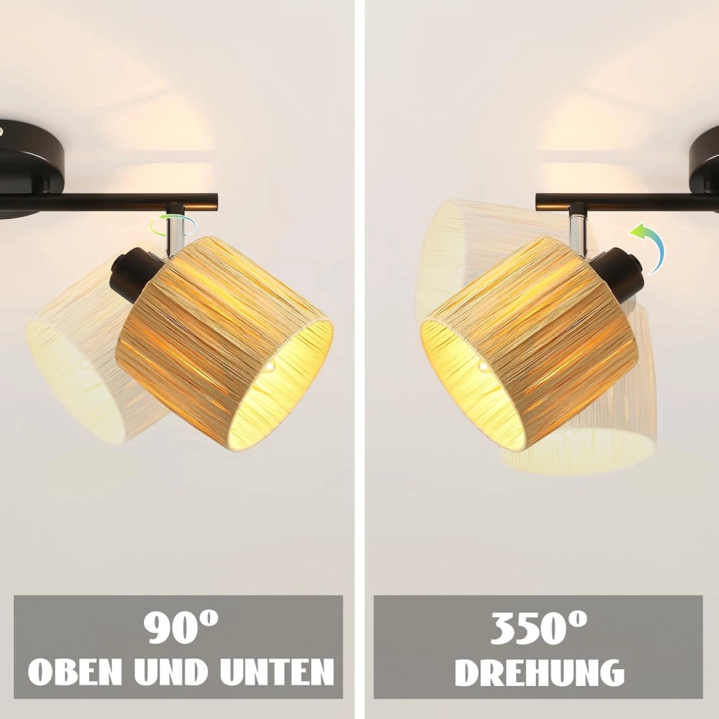 ZMH Faretto da soffitto a 3 luci E14 Nero Naturale Lampada da soffitto Carta Soggiorno
