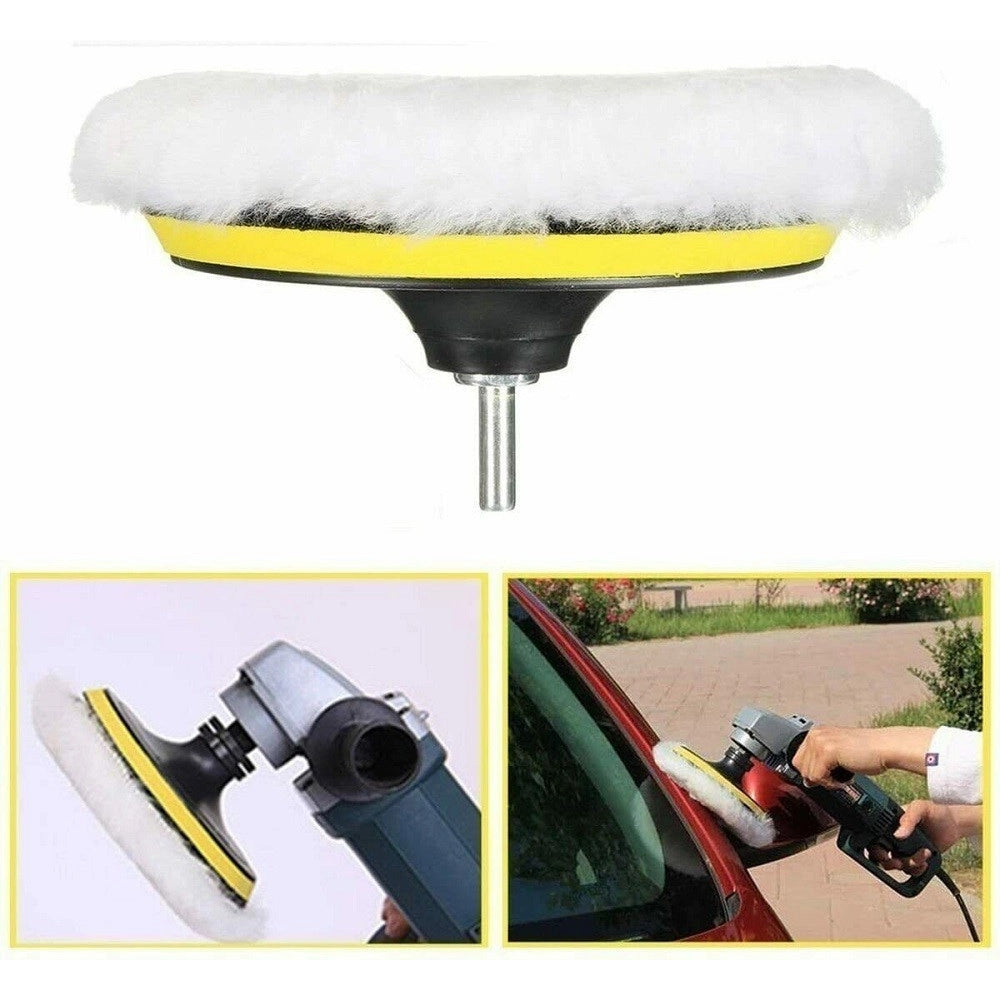 Trade Shop - Kit 10 Pz Spugna Lucidante Ceratura + Adattatore Per Trapano Lucidatrice 80mm -