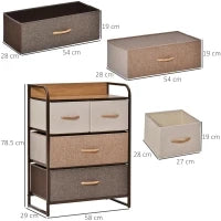 Mobile Cassettiera da Camera da Letto e Soggiorno, Cassettiera con 4 Cassetti Pieghevoli in Tessuto e Ripiano in MDF, 58x29x78.5cm, Multicolore