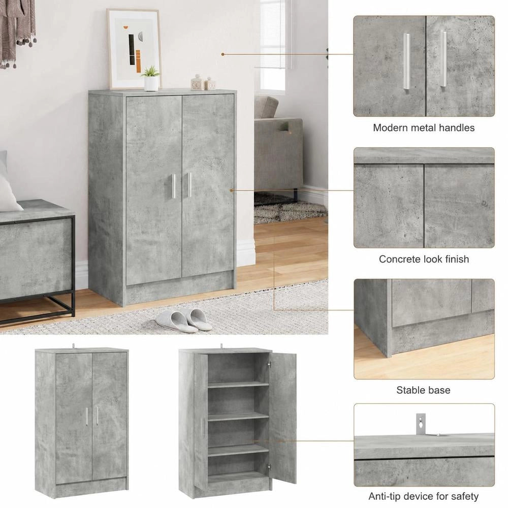 Shoe Cabinet, Concrete Grey, 60x35x92 Cm, Wood-based Material
