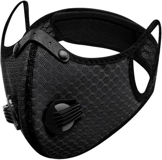 Maschera facciale in tessuto riciclabile con valvola - Maschera respirabile leggera per attività all'aperto, clip nasale regolabile e cintura velcro per capelli, protezione unisex antisfida
