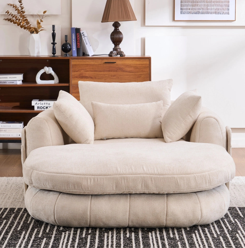 Chaise longue ULEVR in ciniglia bianca con seduta profonda e cuscini di supporto