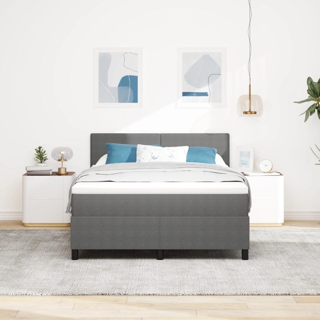 Letto Box Spring con Materasso&Luce LED Grigio 140x200 cm Tessuto a Coste