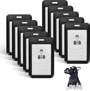 10 pezzi di supporto per badge ID con cintura - caso verticale in plastica - vetrino trasparente - supporto per tessere ID nero