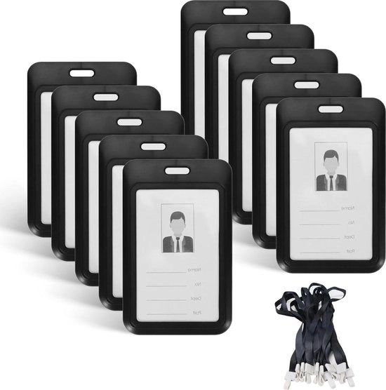 10 pezzi di supporto per badge ID con cintura - caso verticale in plastica - vetrino trasparente - supporto per tessere ID nero
