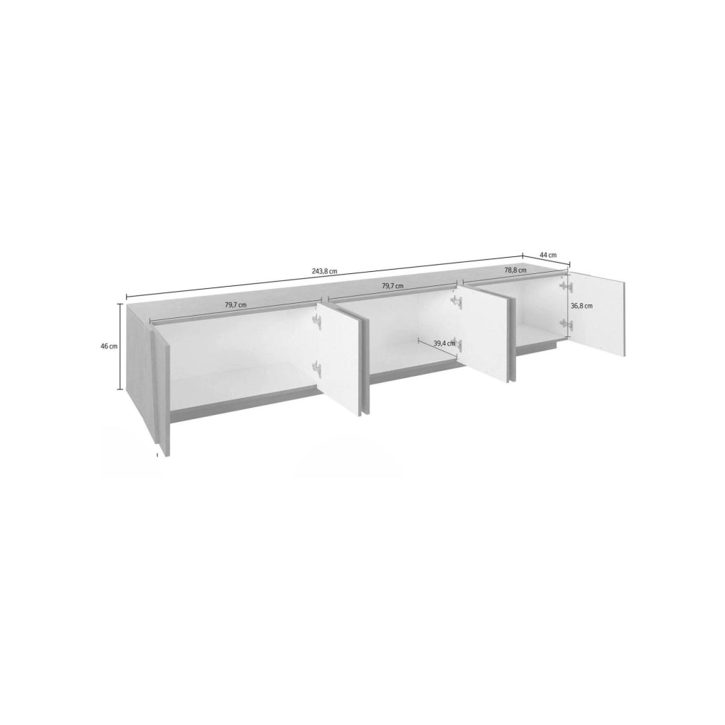 Mobile da soggiorno Porta Aemilor, Made in Italy, Credenza per Aemilor da salotto a 6 antine battenti con dettaglio, cm 244x44h46, Bianco lucido