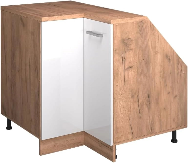 Mobile sottotetto Mobile angolare Rion, Bianco lucido, 75.6 x 81.6 cm con 1 porta, carcassa dell’armadio profondità 60 cm, adatto per il salvaspazio sotto tetti spioventi