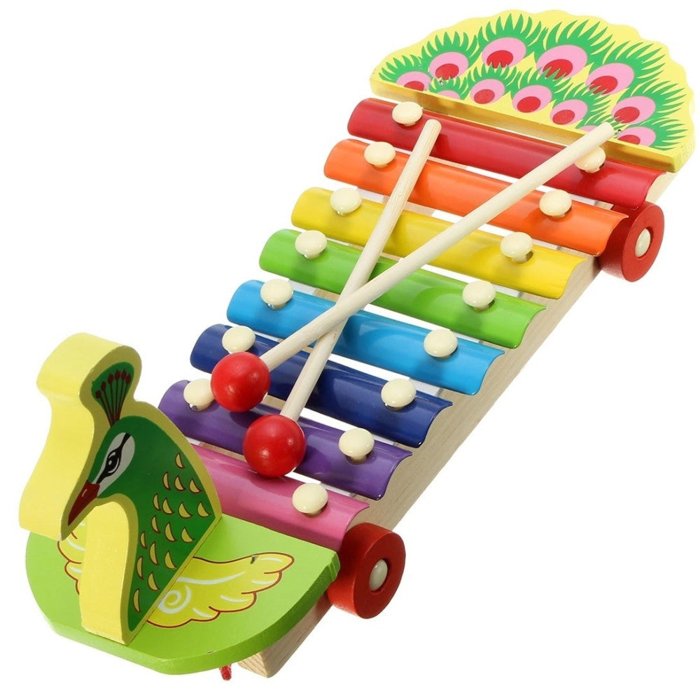 Trade Shop - Gioco Giocattolo Pavone Musicale Xilofono Per Bambini In Legno 8 Piastre -