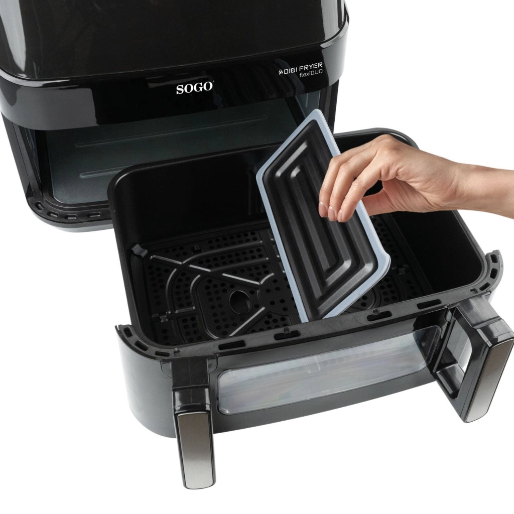 Friggitrice ad aria XXL 10,5L 2600W con doppia cottura Smart Finish e Match Cook, finestra e display touch, per cucina senza olio - Sogo