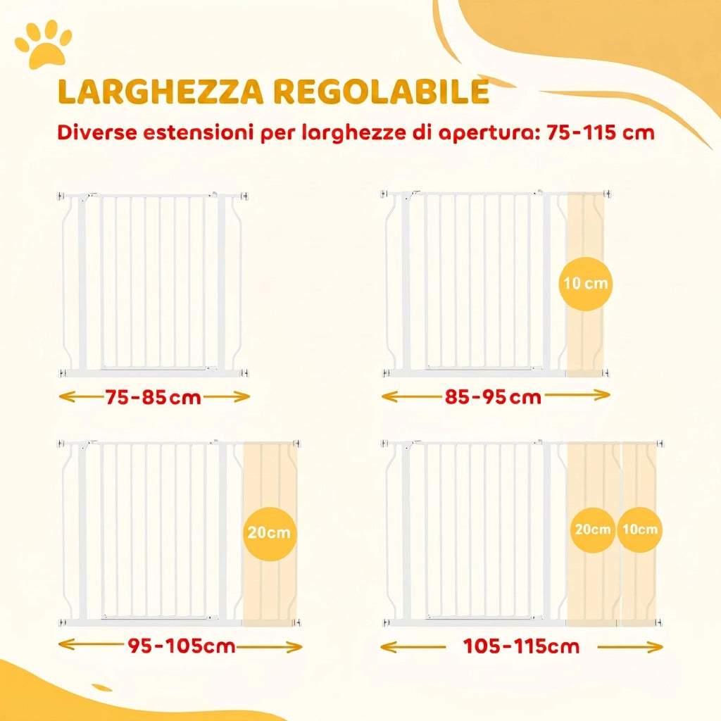 Cancelletto Sicurezza per Cani ¨C zephmum ¨C Acciaio e ABS, 75-115cm, Bianco