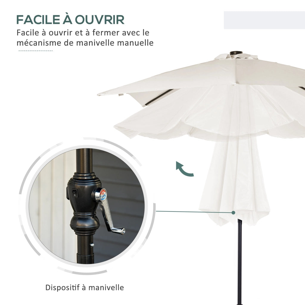 Parasole da giardino rettangolare 3x2m inclinabile LED solare ¨C zephmum ¨C acciaio poliestere crema