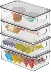 Cassetta di archiviazione con maniglie e coperchio - cassettiera pratica in plastica - contenitore per trucchi da bagno - set da 4 - trasparente grigio fumo