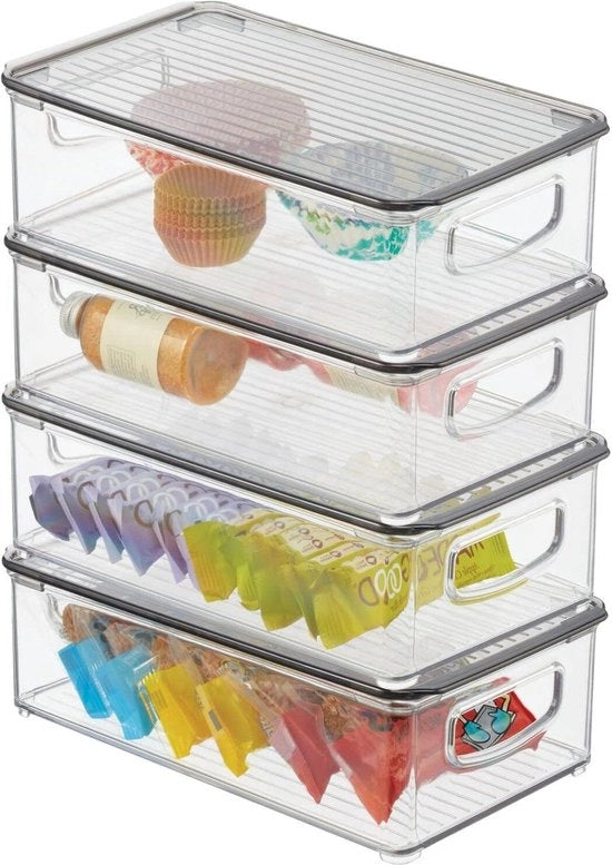 Cassetta di archiviazione con maniglie e coperchio - cassettiera pratica in plastica - contenitore per trucchi da bagno - set da 4 - trasparente grigio fumo