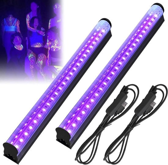 Striscia LED 2 pezzi 10 W 28 cm T8 illuminazione USB lampada nera UV interruttore lampada portatile UV LED lampada disco Halloween club illuminazione di scena illuminazione da palco.