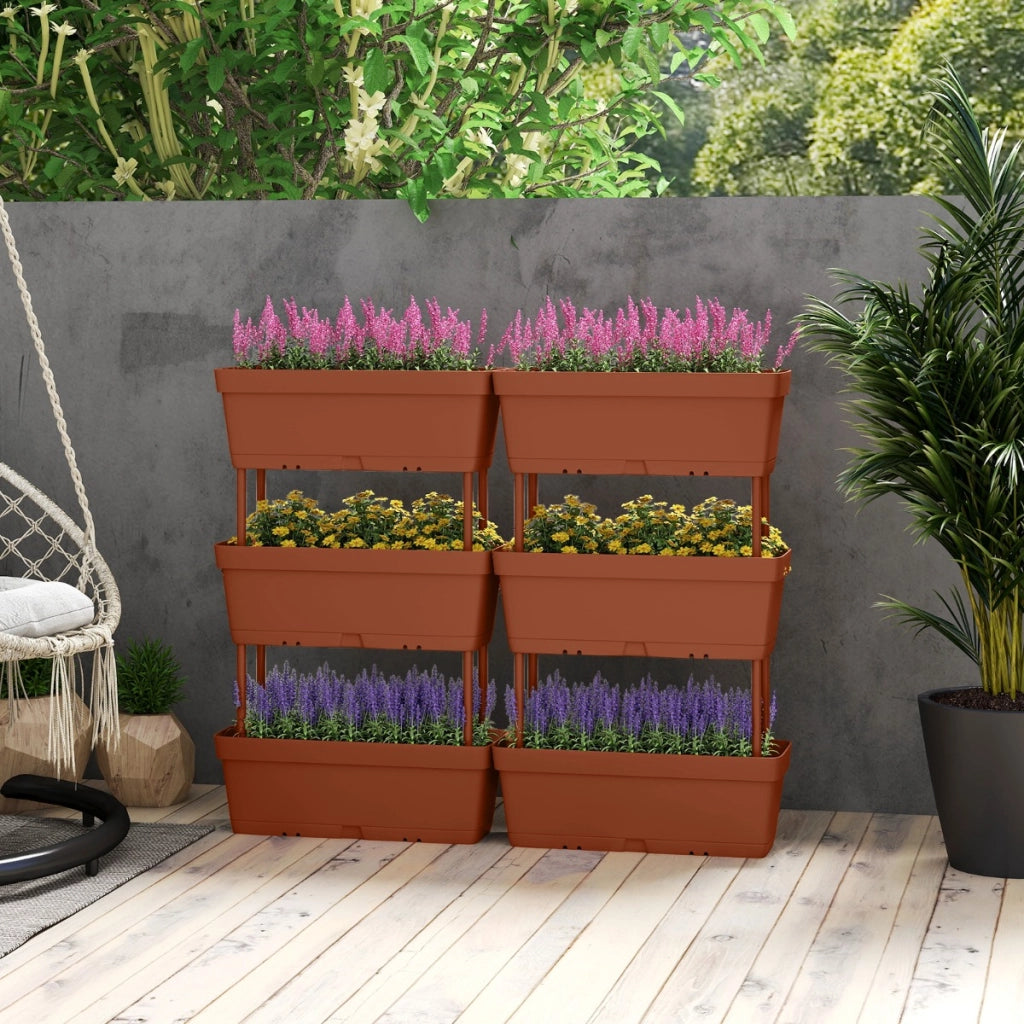 Torre di fioriere per verdure erbe fiori per interni ed esterni per patio, 6 PZ fioriere da giardino disposizione fai da te Rosso-Fioriere