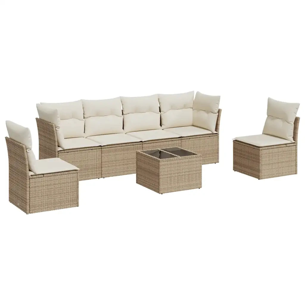 Set Divani da Giardino 7 pz con Cuscini Beige in Polyrattan 3217378