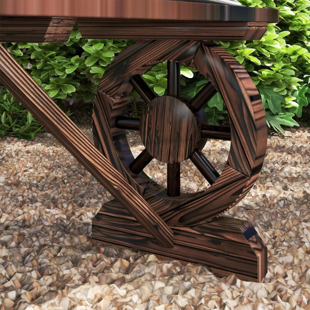 Panchina da Giardino con Gambe a Ruota di Carro e Seduta a Doghe, 120x29x39cm, Marrone