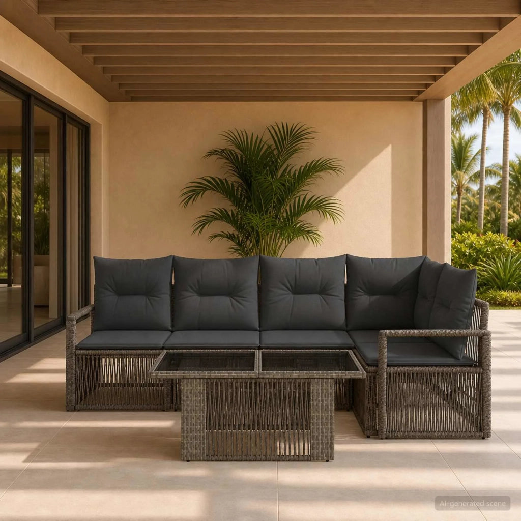 Set Divano da Giardino 5 pz Grigio e Grigio Scuro polyrattan 3437093