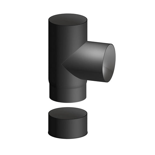 RACCORDO IN ACCIAIO AL CARBONIO SMALTATO T FF CON TAPPO P/STUFE LEGNA- Diam. 140- DK- pezzi 1